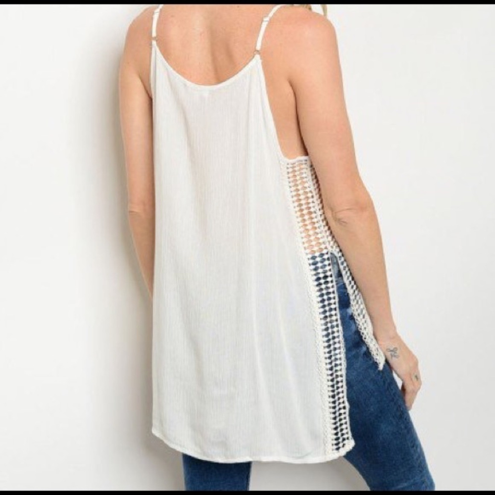 Off White Tank with Crochet Inserts - Picture 6 of 6